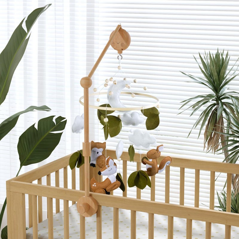 FEISIKE Woodland Animals Theme Bassinet Baby Nursery Mobiles with Modes Digital Music Box 3In1 Set-34 Inch Wooden Mobile Arm for Crib Mobile Hanger for Crib Baby Nursery Decor - Image 2